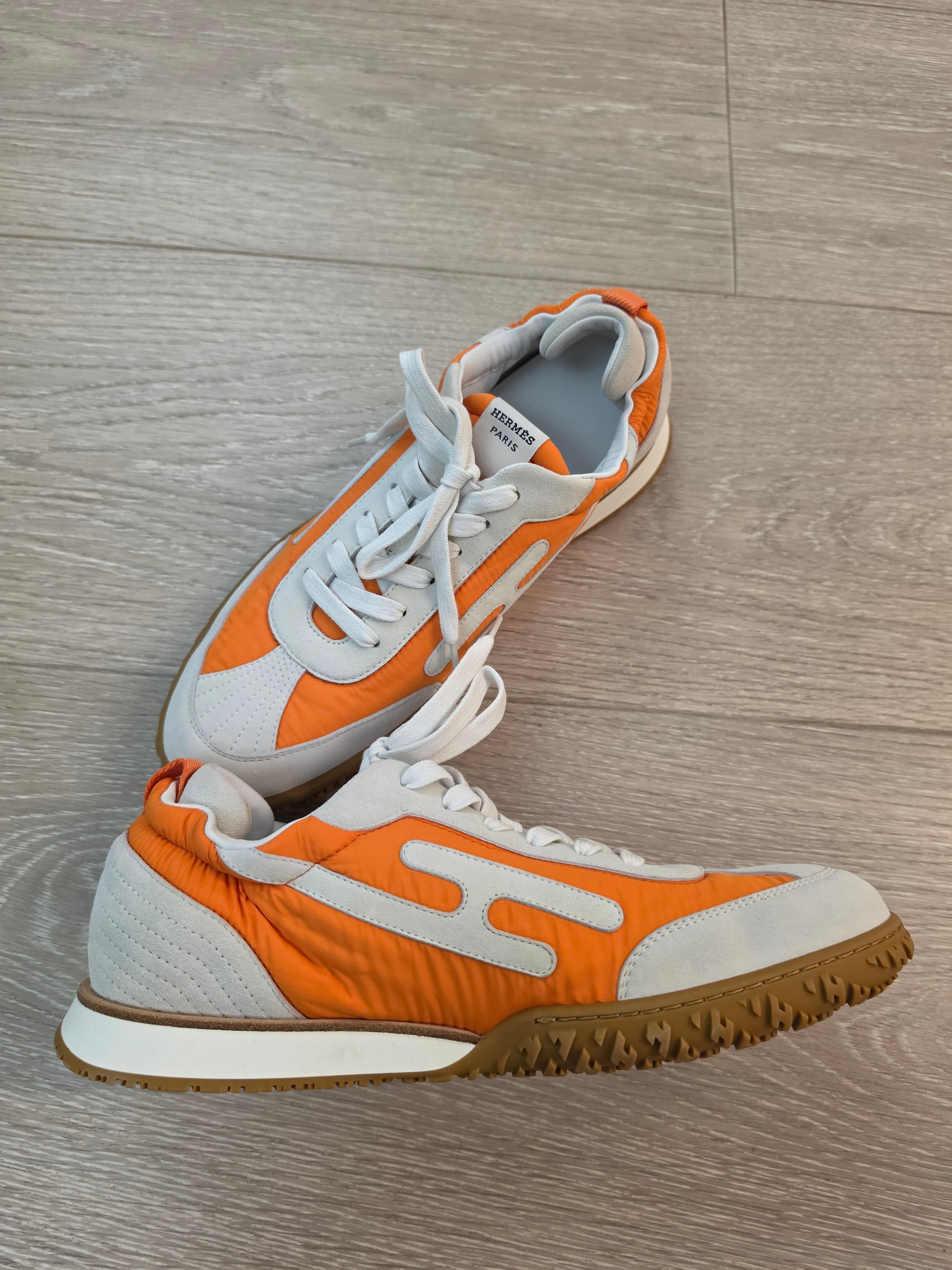Hermes Jet Sneakers Orange And White Mens Size 42 New