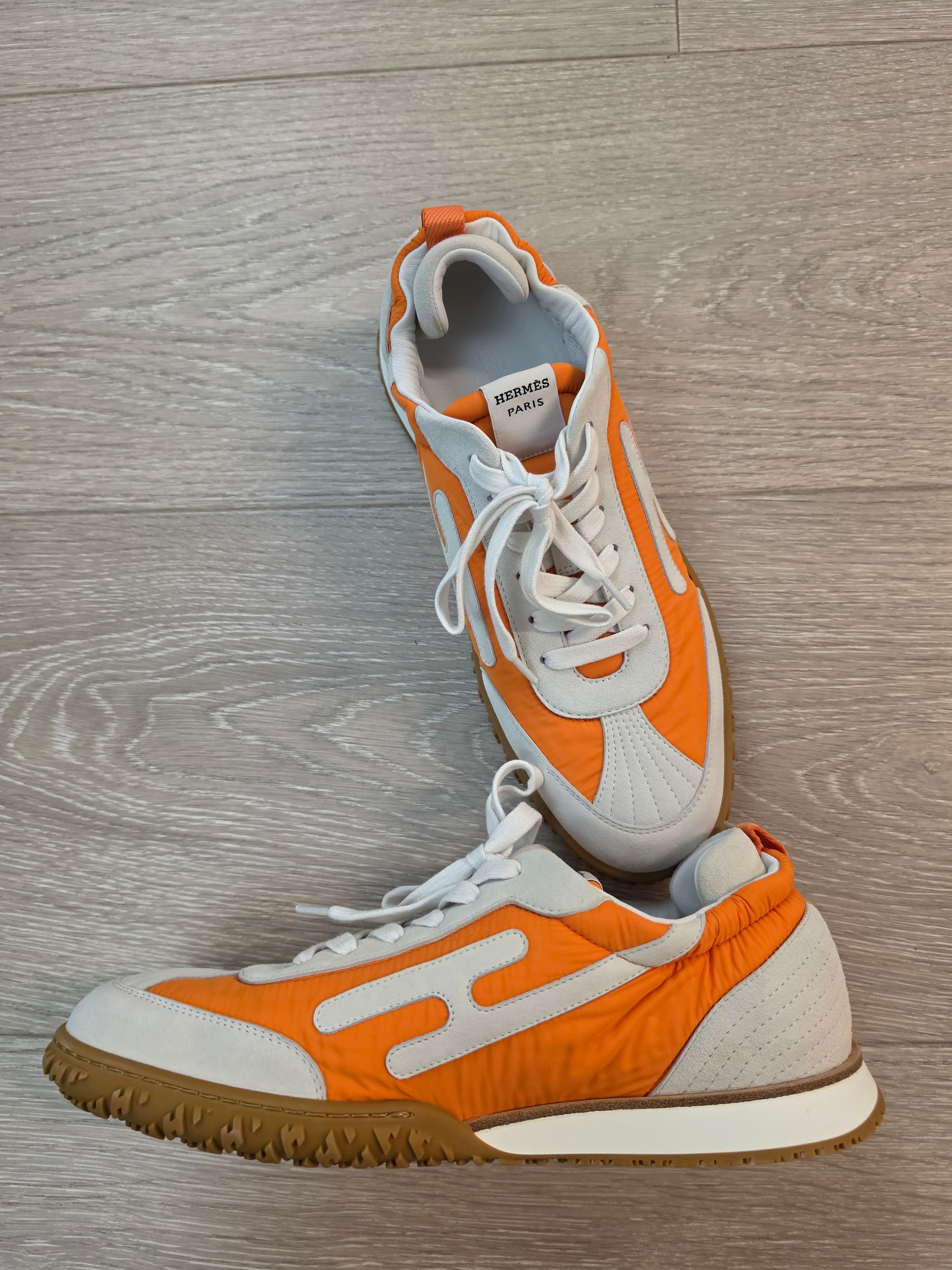 Hermes Jet Sneakers Orange And White Mens Size 42 New