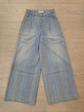 Chanel Striped Wide Leg Denim Jeans Pants Size 36 Pre Owned