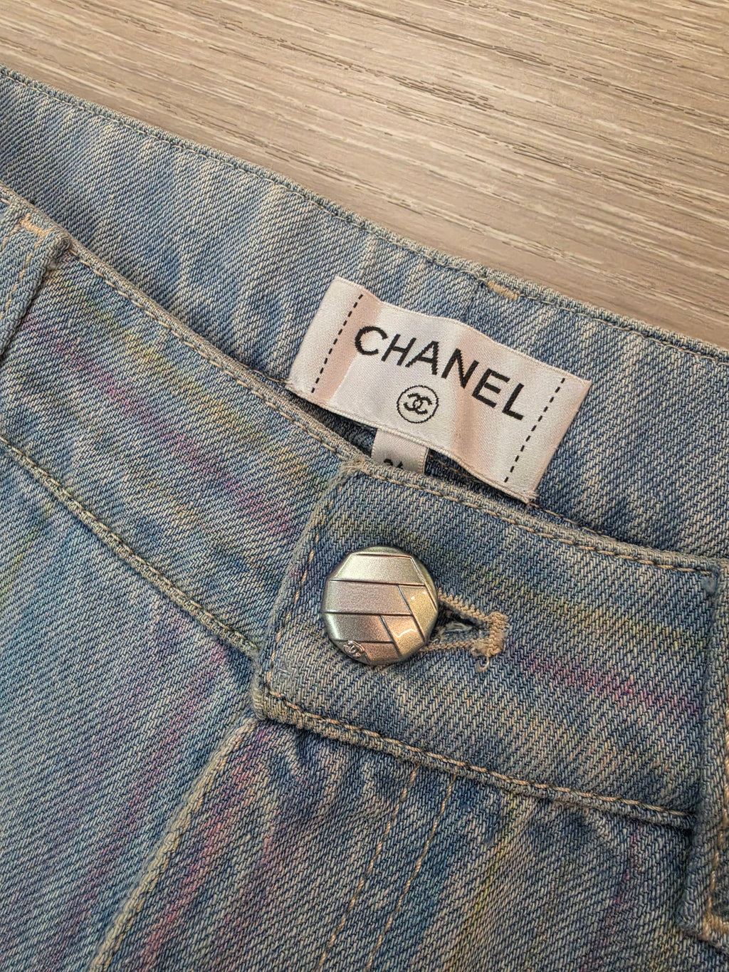 Chanel Striped Wide Leg Denim Jeans Pants Size 36 Pre Owned