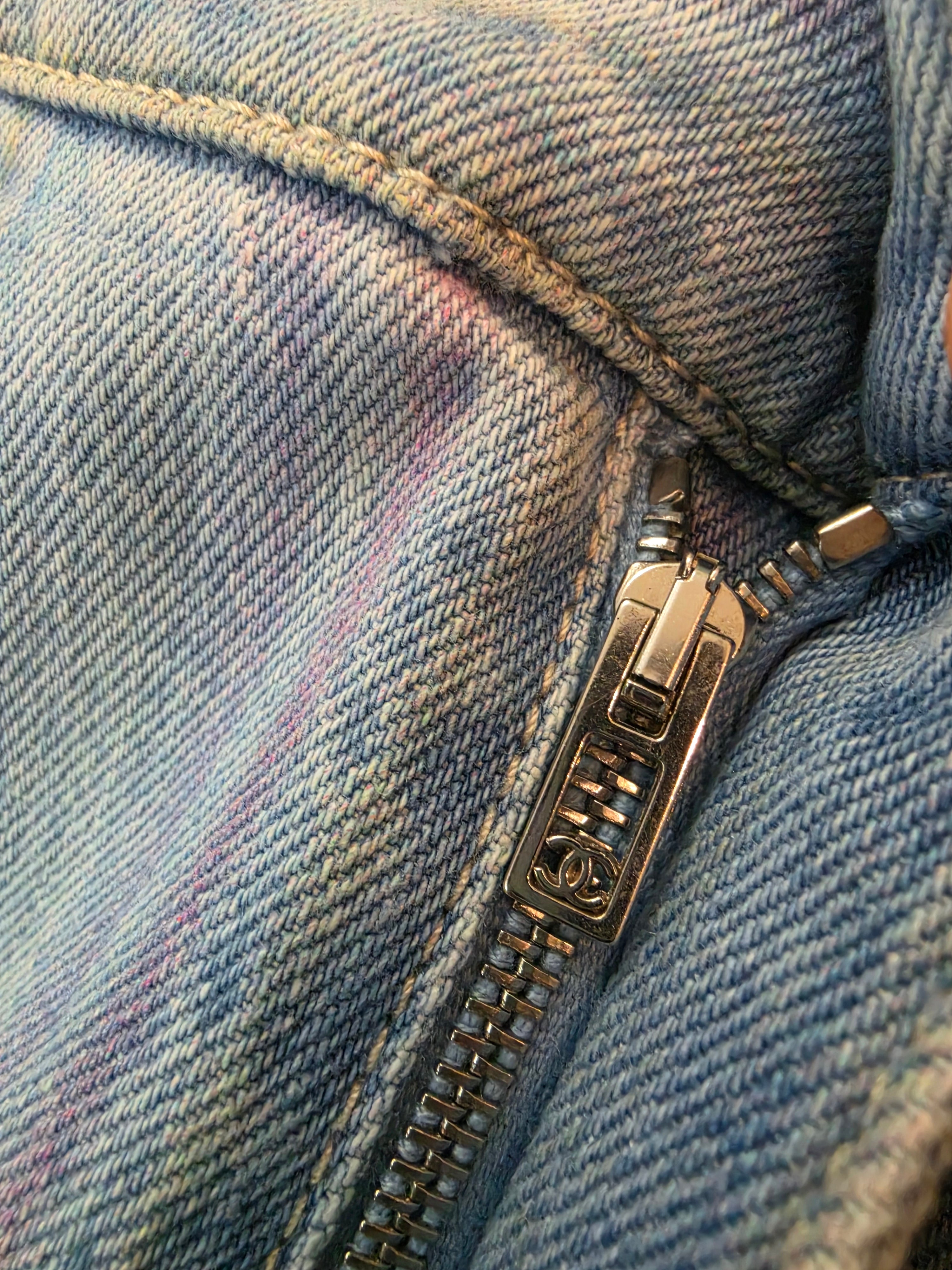 Chanel Striped Wide Leg Denim Jeans Pants Size 36 Pre Owned