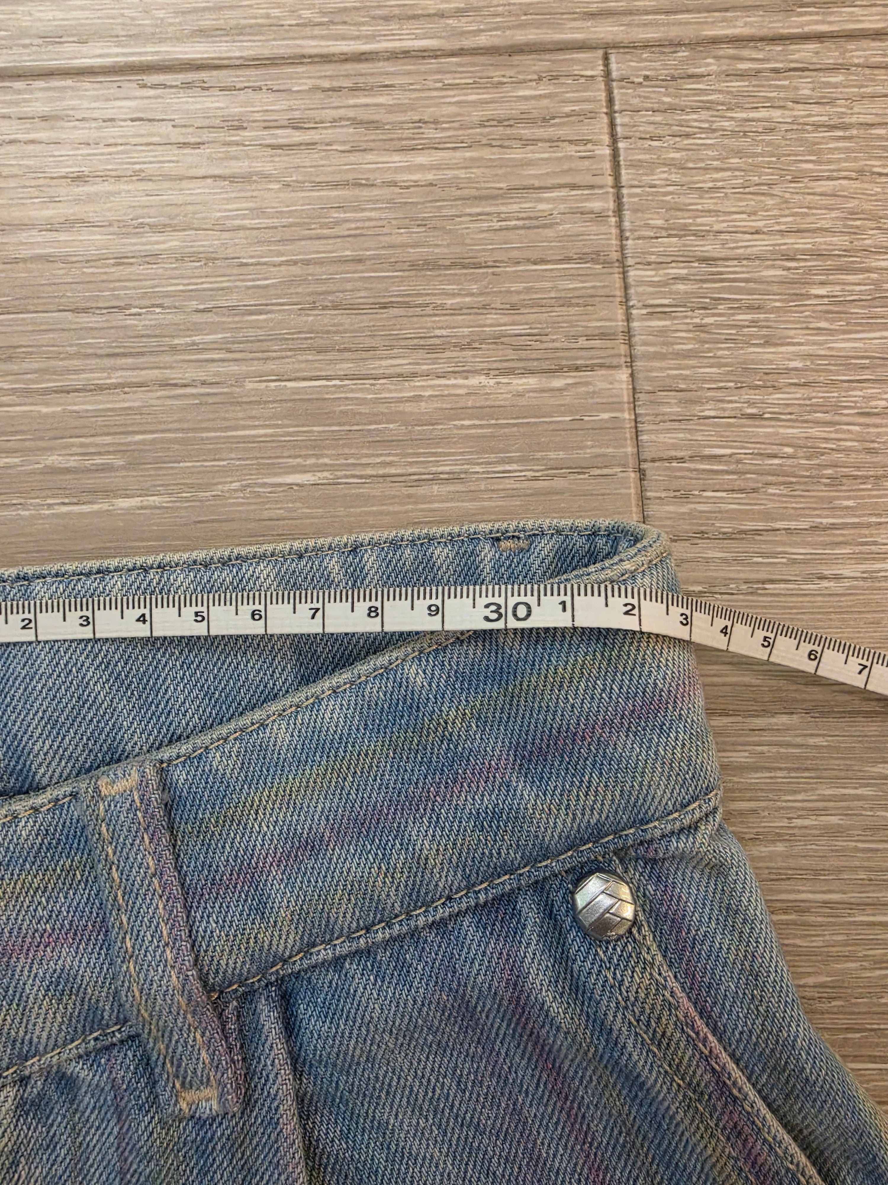 Chanel Striped Wide Leg Denim Jeans Pants Size 36 Pre Owned