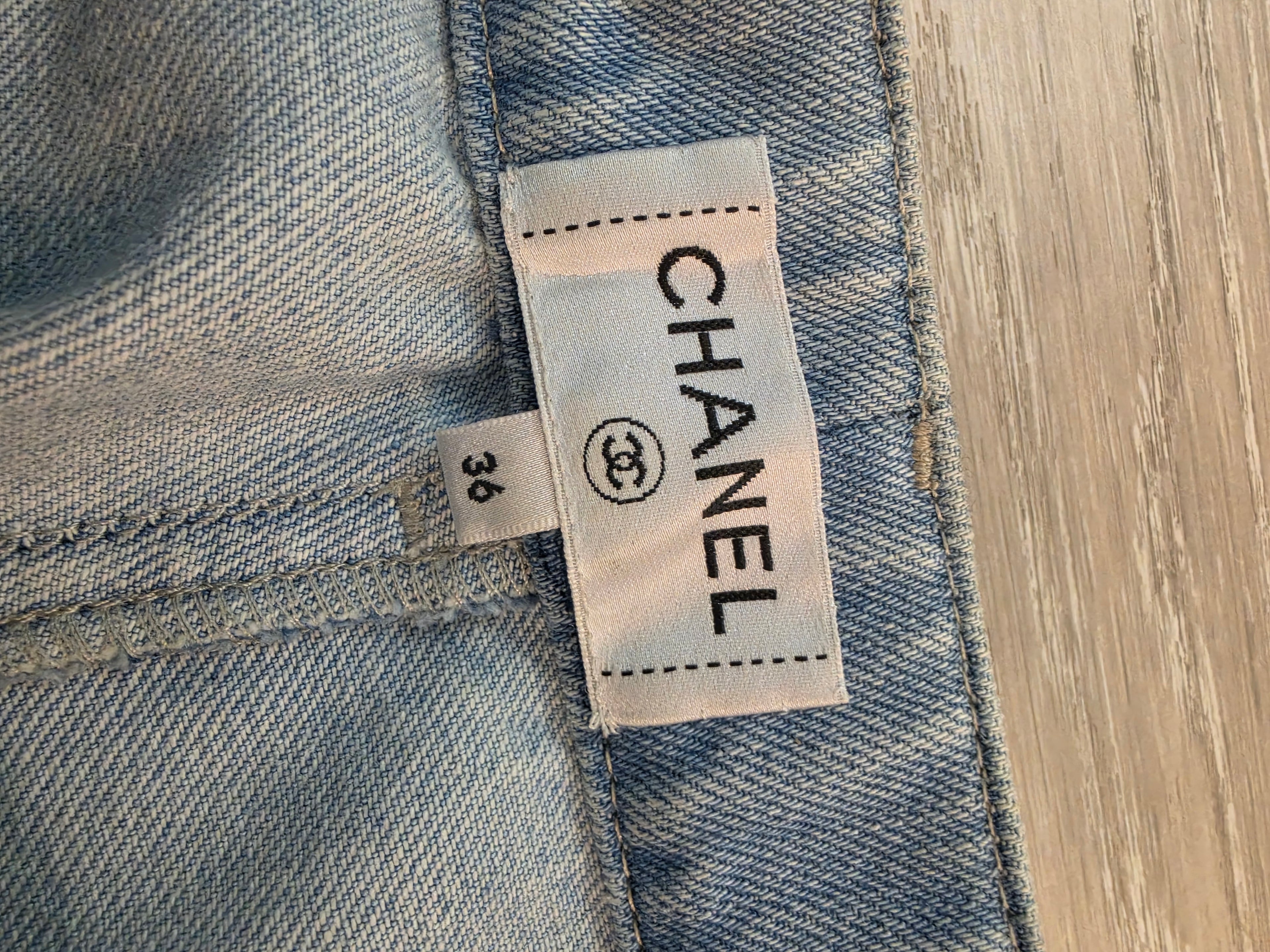 Chanel Striped Wide Leg Denim Jeans Pants Size 36 Pre Owned
