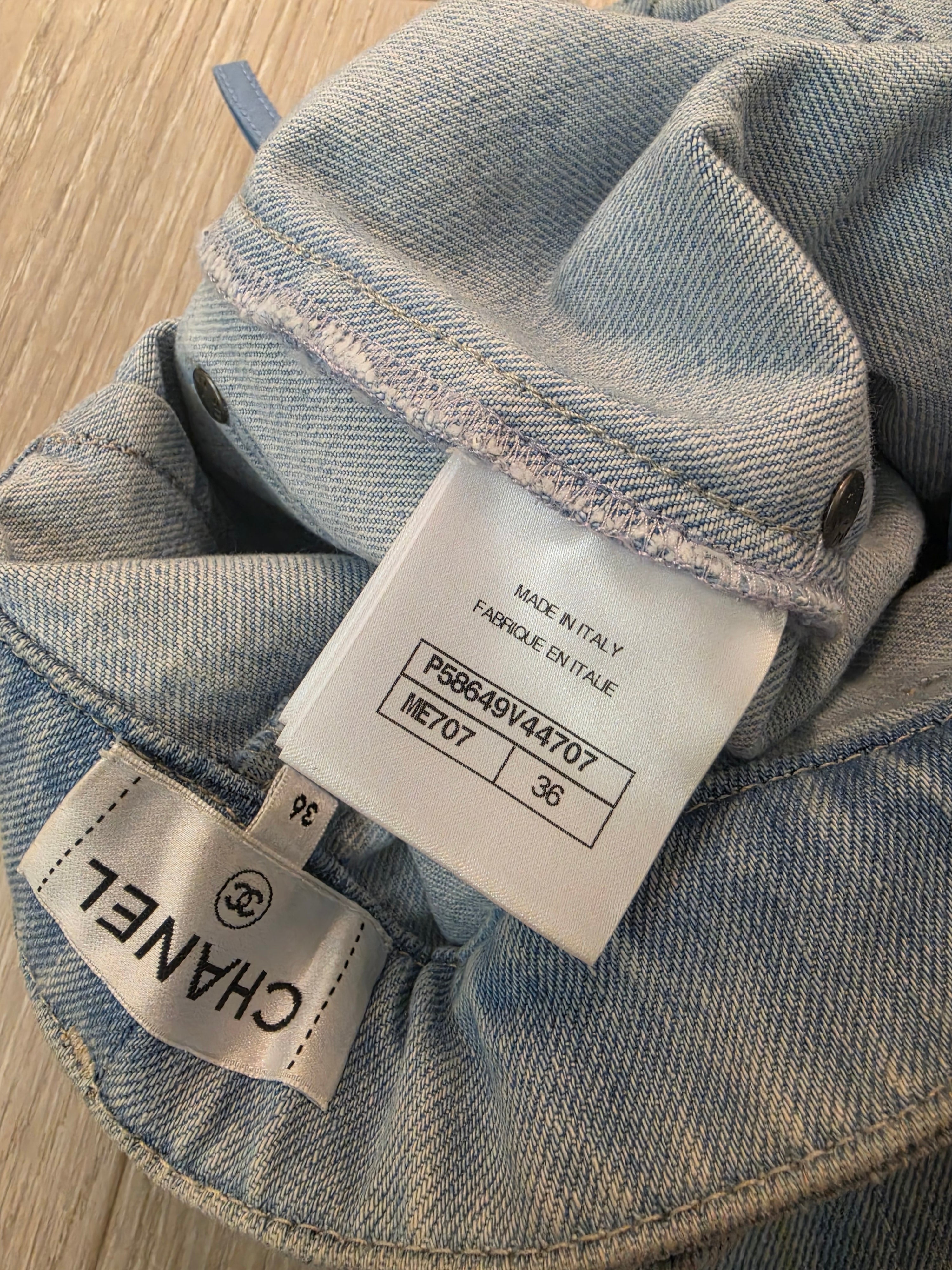 Chanel Striped Wide Leg Denim Jeans Pants Size 36 Pre Owned