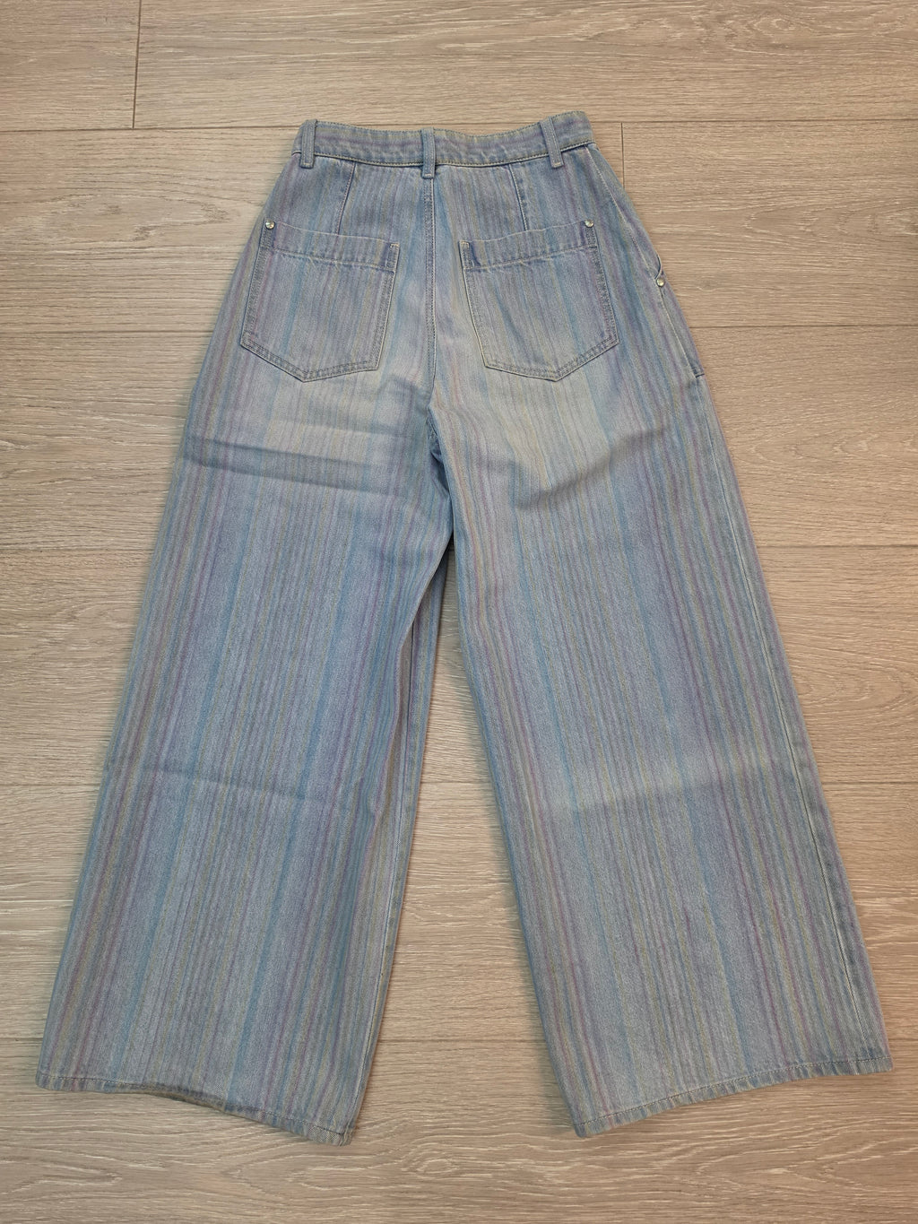 Chanel Striped Wide Leg Denim Jeans Pants Size 36 Pre Owned