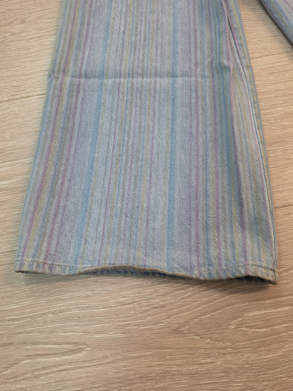 Chanel Striped Wide Leg Denim Jeans Pants Size 36 Pre Owned
