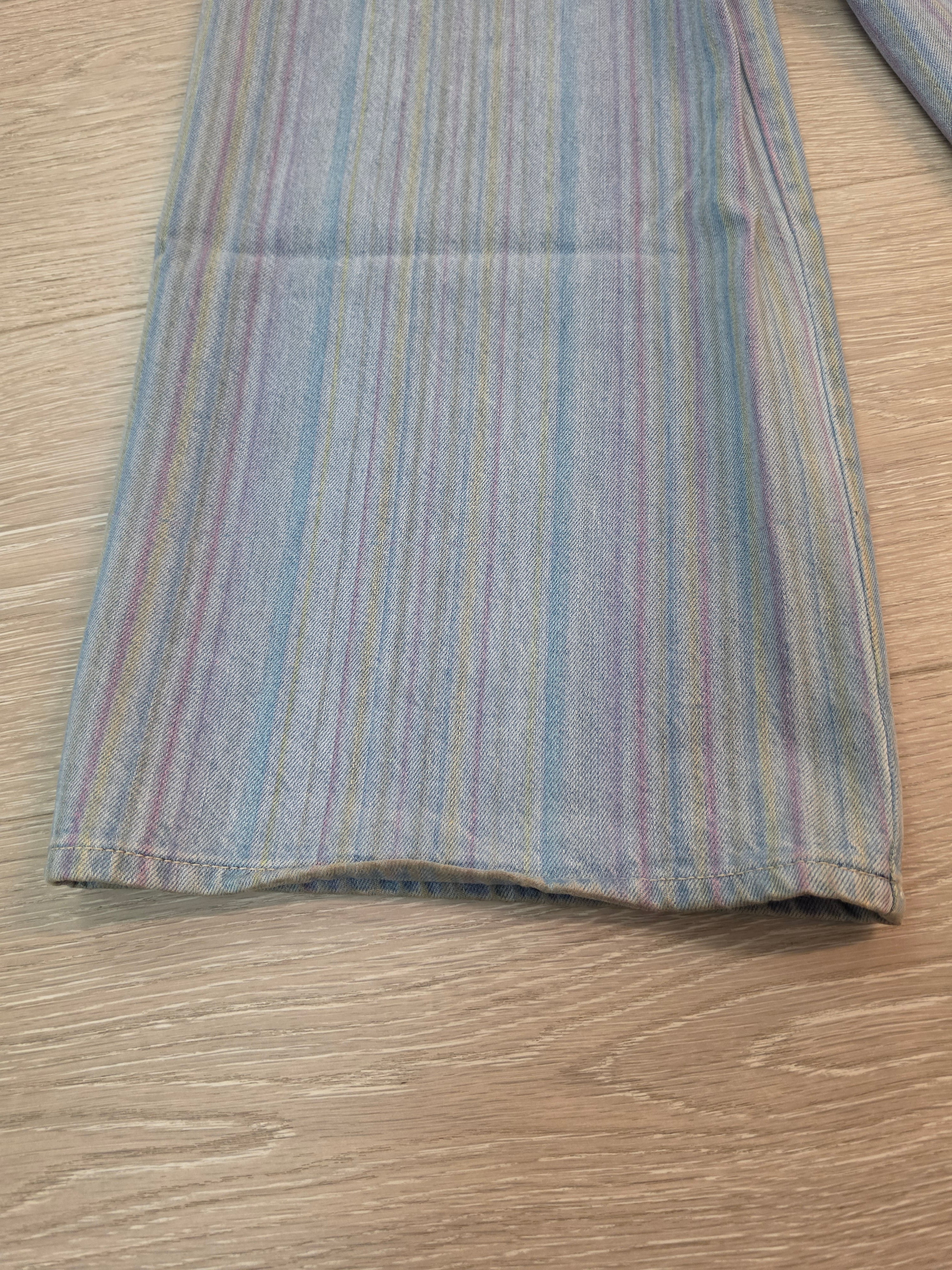 Chanel Striped Wide Leg Denim Jeans Pants Size 36 Pre Owned