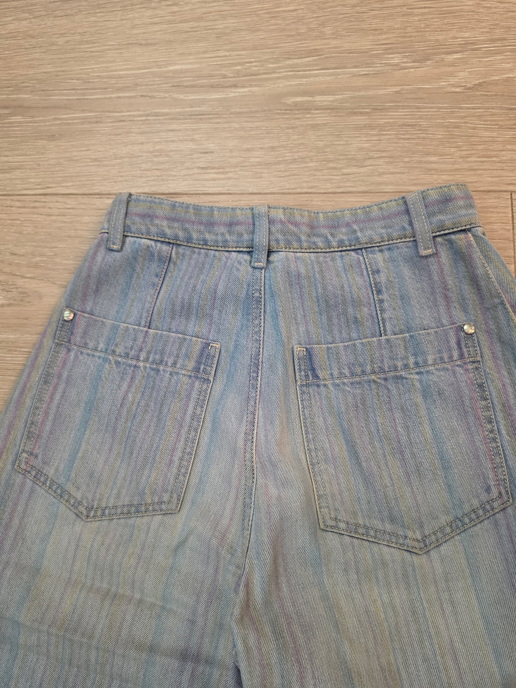 Chanel Striped Wide Leg Denim Jeans Pants Size 36 Pre Owned