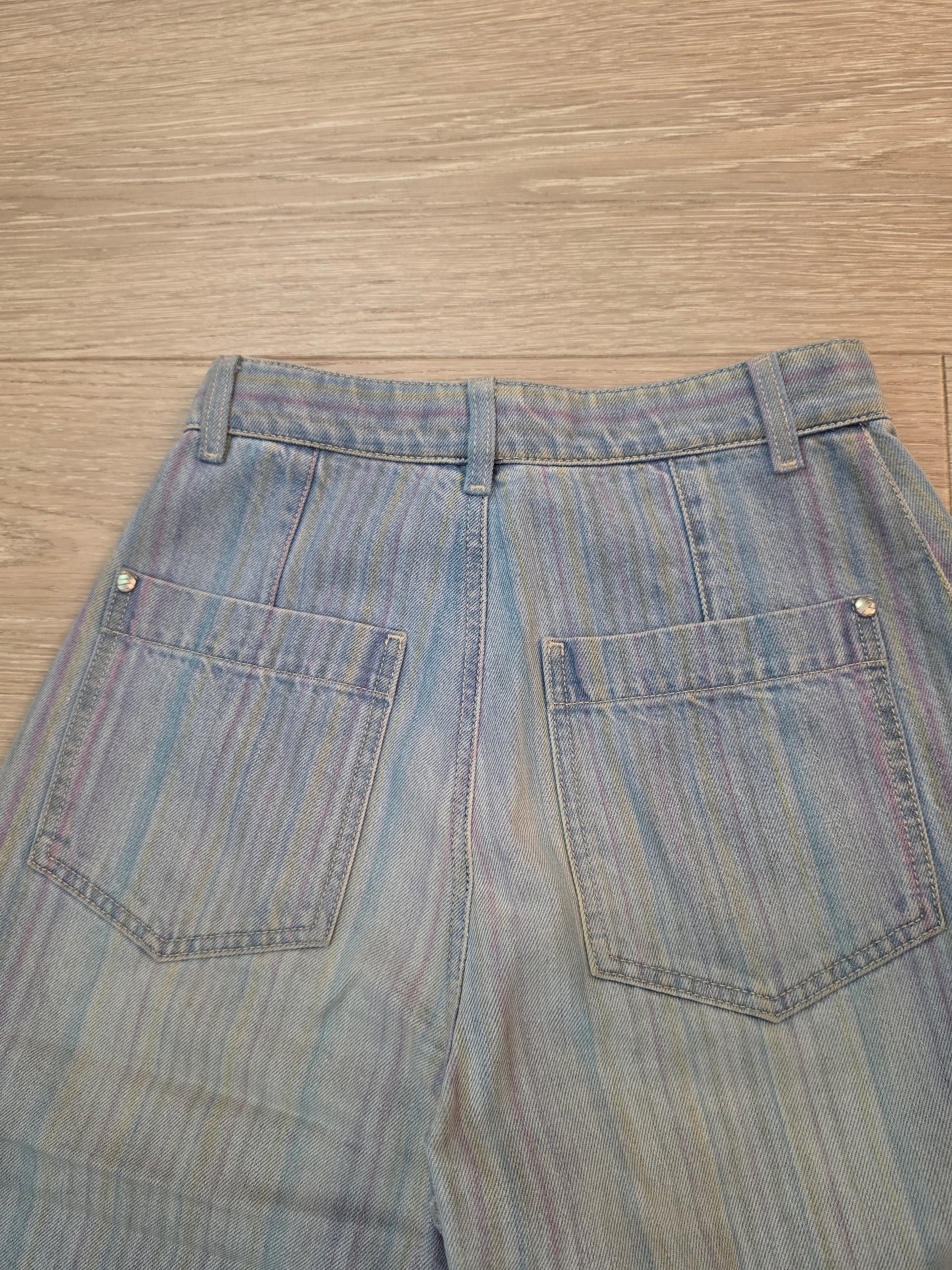 Chanel Striped Wide Leg Denim Jeans Pants Size 36 Pre Owned